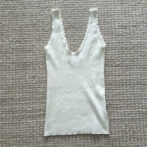 Easy Clothes White Bella Scalloped Trim Tank Top